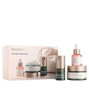 Biossance Glow with Gratitude Squalane Resurfacing Serum, Repair Cream, Rose Oil